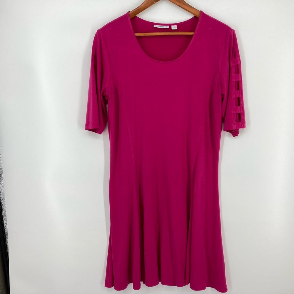 Susan Graver Womens Knit Dress Size Small Petite Pink Elbow Sleeves with Cutouts